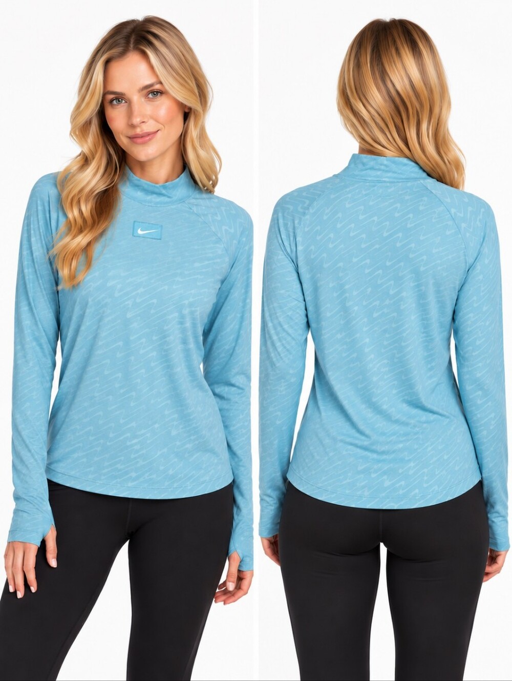 Nike Icon Clash Allover Swoosh Mock Neck Long Sleeve Activewear Top Women’s XL